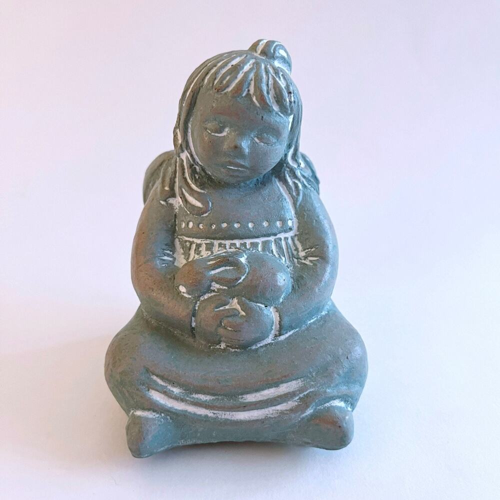 Isabel Bloom Girl Angel Holding Bunny Rabbit Art Sculpture 1995 Signed Retired